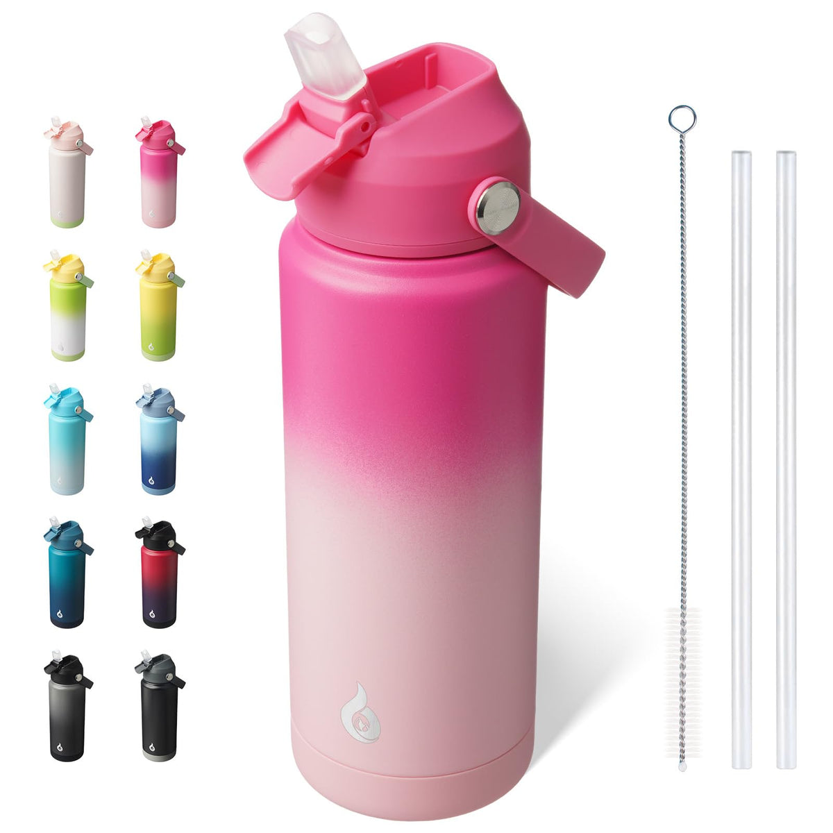 BJPKPK Botella de Agua Aislada con Popote 532 ml, Acero Inoxidable - Sakura - 0.7 Litros