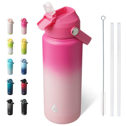 BJPKPK Botella de Agua Aislada con Popote 532 ml, Acero Inoxidable - Sakura - 0.7 Litros