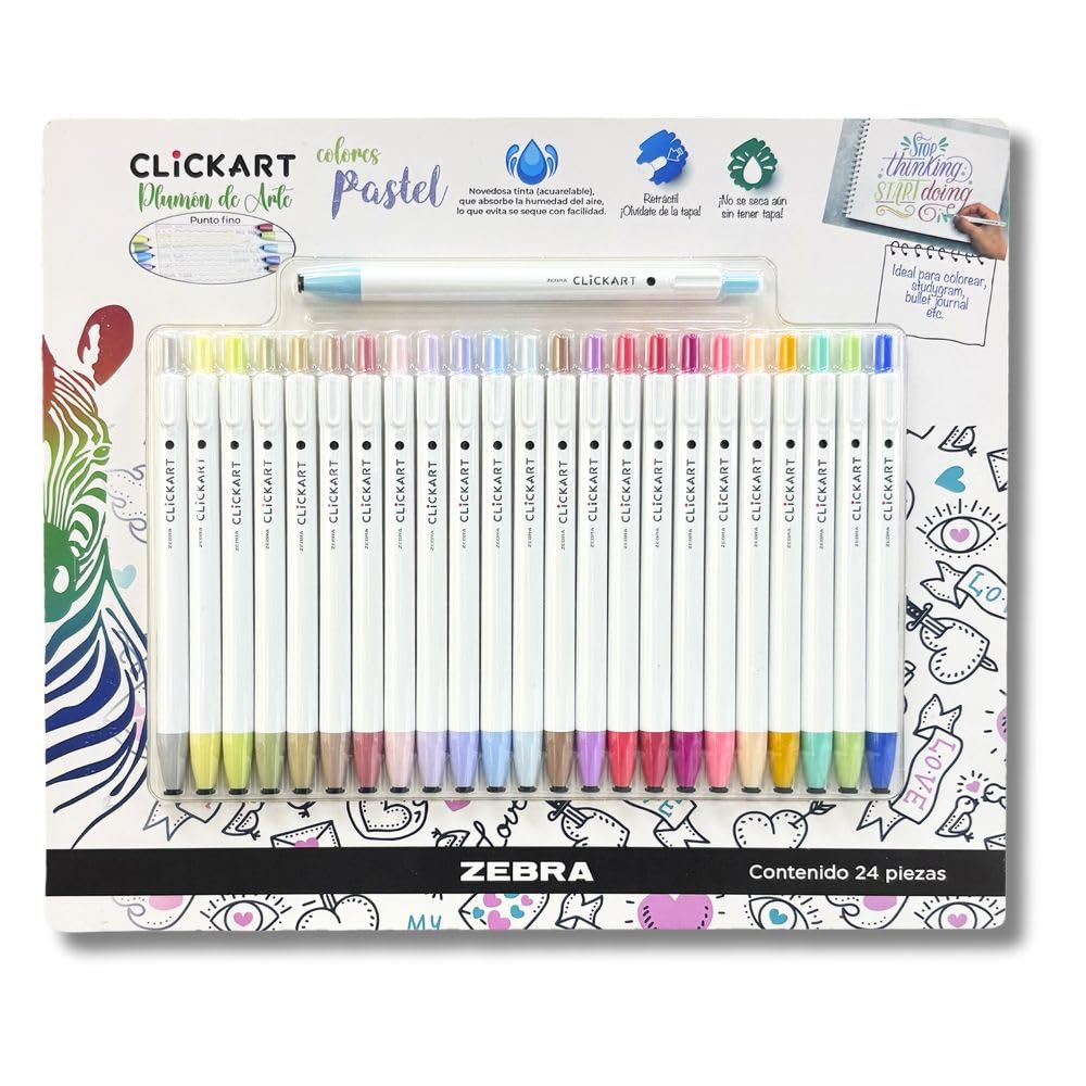 Zebra ClickArt Marcador Retráctil Punto Fino, 24 Piezas - PASTEL