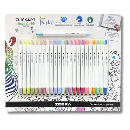 Zebra ClickArt Marcador Retráctil Punto Fino, 24 Piezas - PASTEL