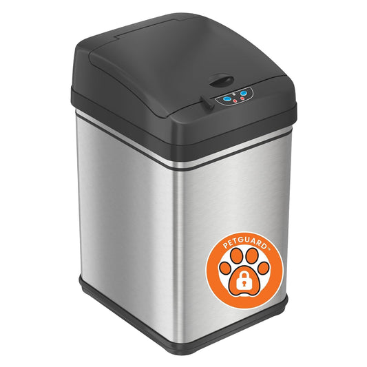 iTouchless 8 Gallon Sensor Kitchen Trash Can with AbsorbX Odor Filter, 30 Liter Locking Lid Automatic Garbage Bin, Stainless Steel, Powered by Battery and AC Adapter Not Included, for Home, Office​