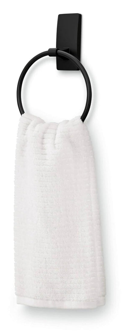 Command - Soporte para toallas de mano, color negro mate con tiras resistentes al agua, organizador de baño resistente al óxido, soporta hasta 5 libras, 1 anillo