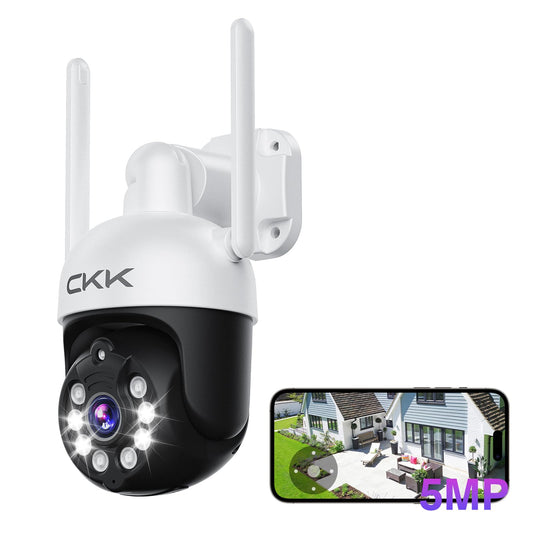 CKK Cámara PTZ al Aire Libre, cámara de Seguridad inalámbrica de 3 MP, cámara IP WiFi de 3.0 MP, Zoom de inclinación panorámica WiFi (4 x Digital), cámara IP de 2 vías, visión Nocturna en Color