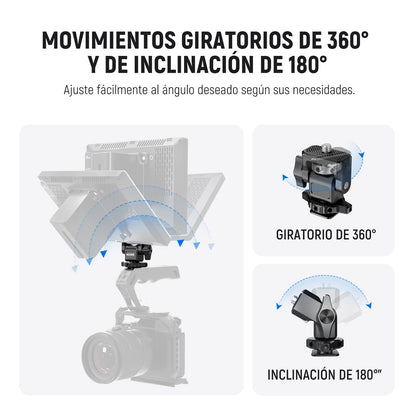 NEEWER Soporte para Monitor de Campo de 5" y 7" con Montura de Zapata fría 1/4",Giro de 360° Amortiguación de inclinación de 180° ajustable, Compatible con Atomos Ninja V Mango de Jaula SmallRig,MA002