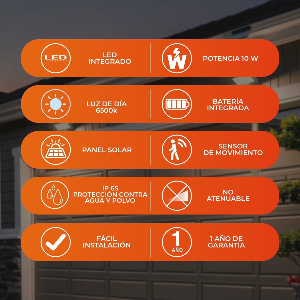Tecnolite - Lámpara Solar LED 10 W, Luz de Día, Sensor de Movimiento, Modos de Luz, IP65