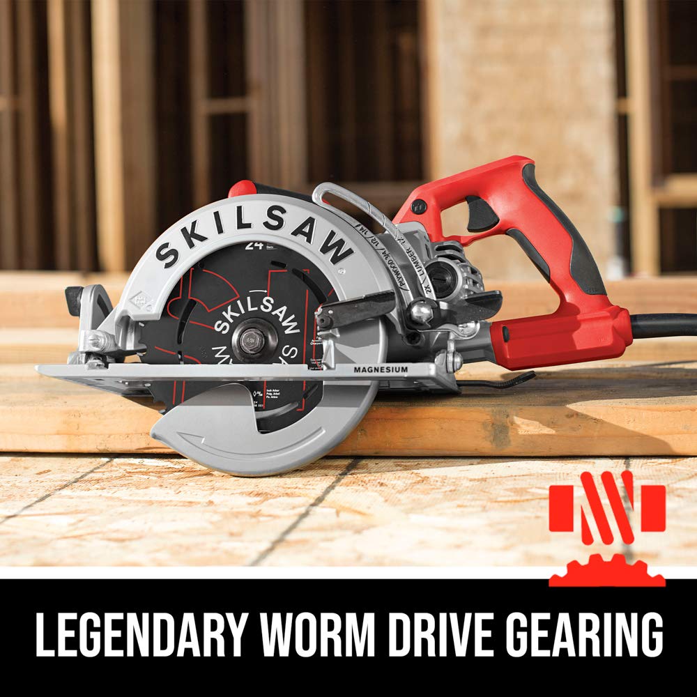 Skil - Sierra circular ligera con accionamiento helicoidal SAW SPT77WML-01 de 15 amperios y 7-1/4 pulgadas, plateada
