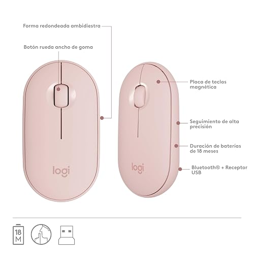 Logitech MK470 Combo Teclado y Mouse Inalámbricos para Windows, Receptor USB 2.4 GHz, 12 Teclas FN, Minimalista y Estilizado, para Windows 10,11 o Posterior, Funciona con Surface - Rosa