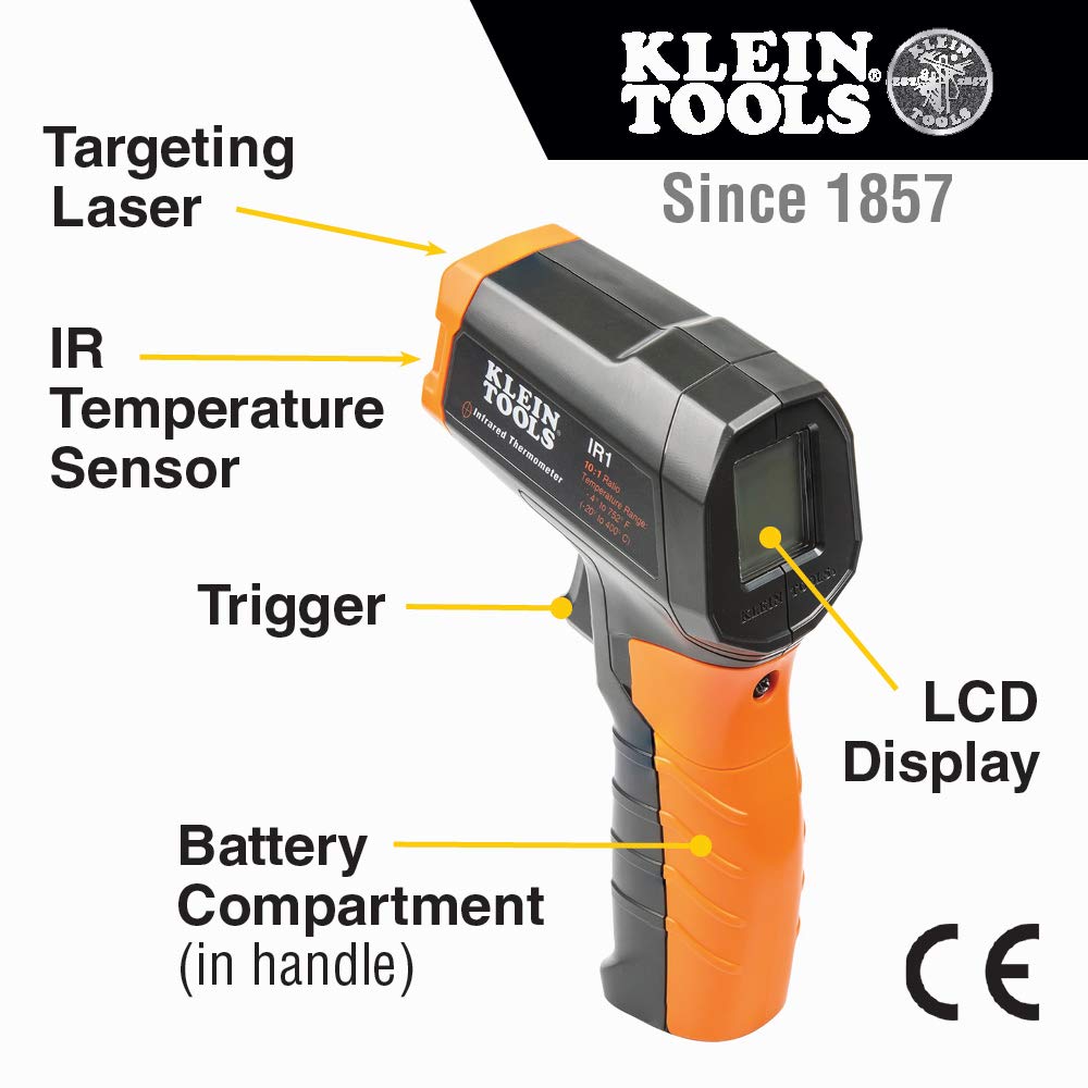 Klein Tools IR1 Termómetro infrarrojo, pistola láser digital es termómetro sin contacto con un rango de temperatura de -4 a 752 grados Fahrenheit