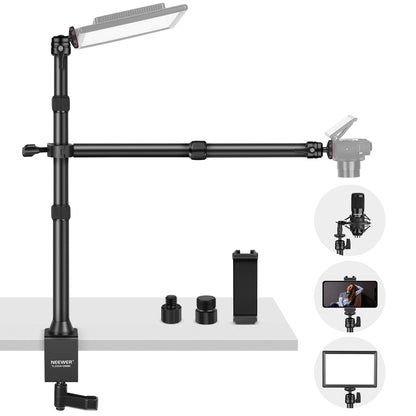 NEEWER TL253A+DS001 Soporte Sobremesa Brazo Extensible para Cámara y Móvil | Soporte para Teléfono, Cabezales Esféricos, Adaptador Tornillo, Soporte Sobremesa para Cámara, Móvil, Webcam Y Anillo De Luz