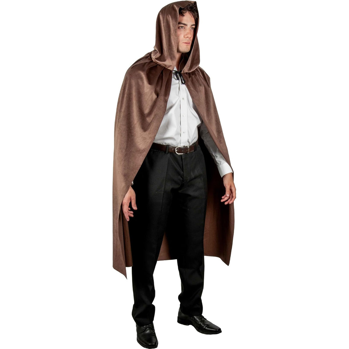 REV Capa Café de Poliéster – Capa Larga para Disfraz de Monje, Mago o Personaje Medieval – Accesorio para Cosplay, Halloween, Carnaval o Fiesta Temática