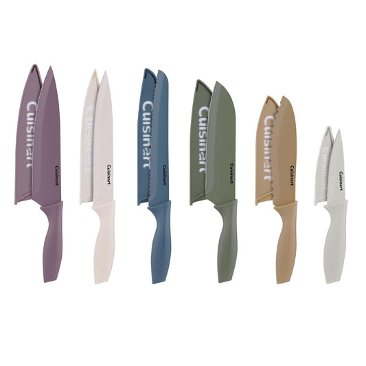 Cuisinart Advantage - Juego de cuchillos de cocina de 12 piezas, cuchillos de acero inoxidable con revestimiento antiadherente de calidad profesional con cubiertas, revestimiento de color