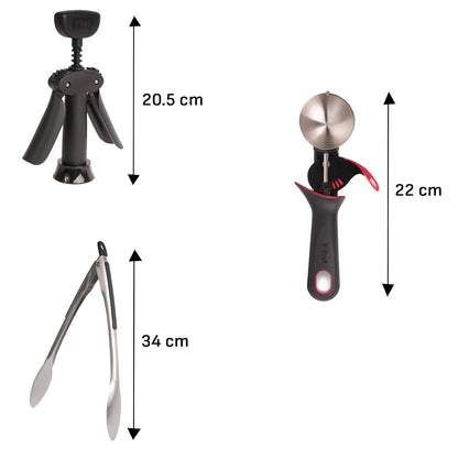 T-fal Set de Utensilios para cocina Esencial de Gadgets, 3 en 1, Inluye Pinzas Auxiliares + Sacacorchos + Cuchara para Helado, K1130484M