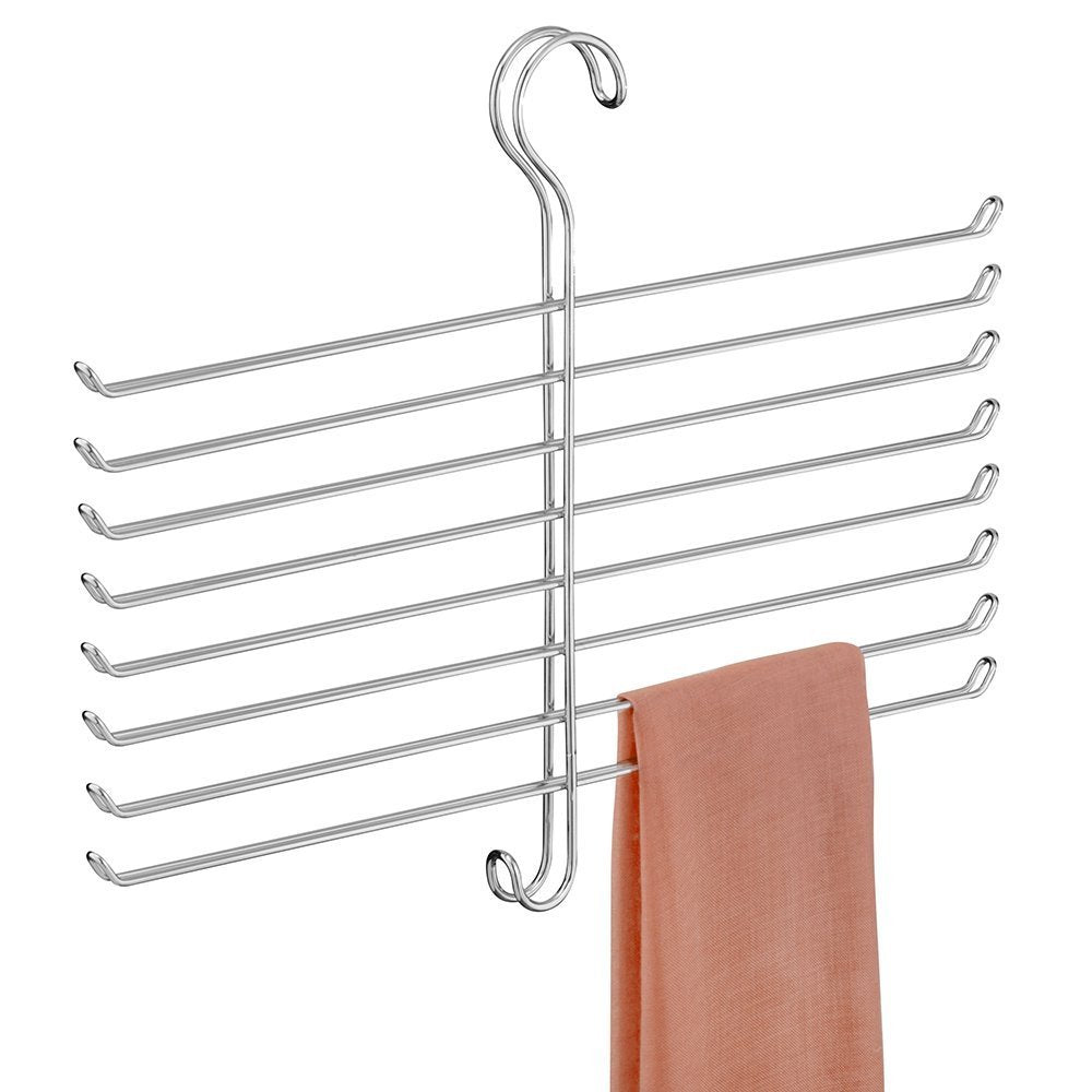 InterDesign Classico Organizador de pañuelos con 8 Barras, Perchero Organizador de Metal para ordenar sin Arrugas Bufandas, pañuelos, etc., Plateado