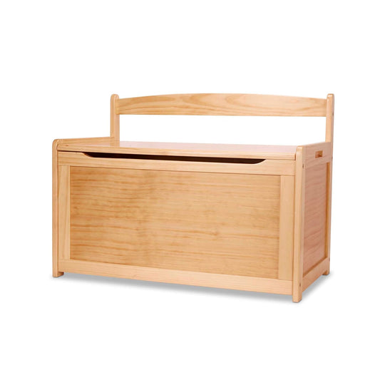 Melissa & Doug Wooden Toy Chest - Honey, Blonde | 1 cofre de juguete de madera de color rubio, tapa con bisagras de seguridad, espacio de almacenamiento de juguetes de 8 pies