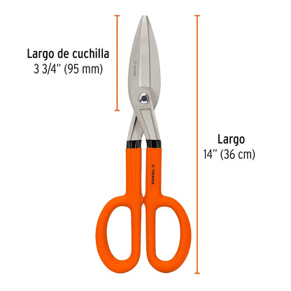 Truper TH-14, Tijera para hojalatero en acero al alto carbono, 14"