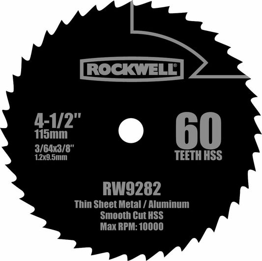 Rockwell RW9282 Hoja de sierra circular compacta de acero de alta velocidad 60T de 4 1/2 pulgadas
