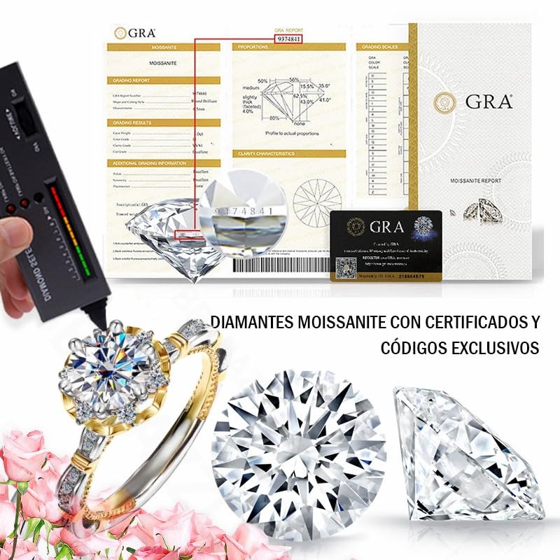 Anillo De Compromiso Mujer, Adjustable Anillos de Promesa S925 Plata Moissanita Diamente, 0.5Ct VVS1