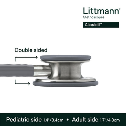 3M Littmann Estetoscopio Classic III, Manguera Color Gris, Acabado Standard, 69 cm (Modelo 5621)