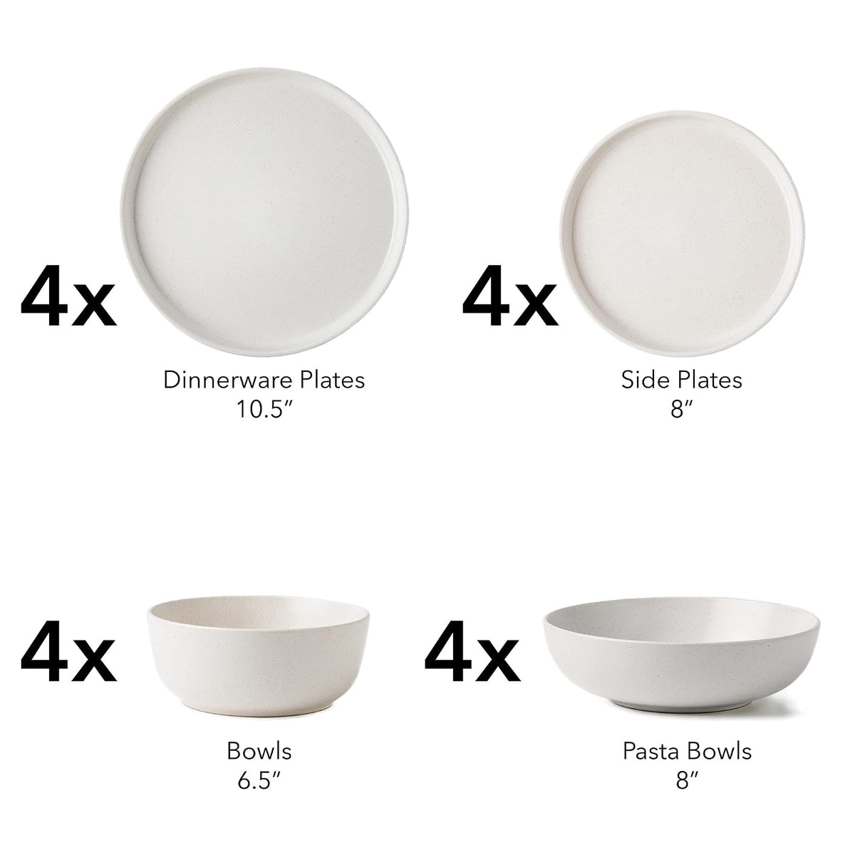 ARORA SKUGGA - Juego de vajilla redonda de cerámica de 16 piezas para 4, platos de cena y auxiliares, cuencos de cereales y pasta, color blanco mate (466077)