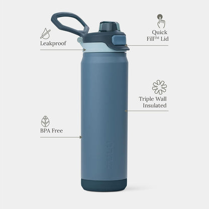 ZULU Powerfill Pro - Botella de agua de acero inoxidable de 32 onzas con tapa de llenado rápido, metal aislado al aspiradora de triple pared, tapa de bloqueo a prueba de fugas, beber y chug,