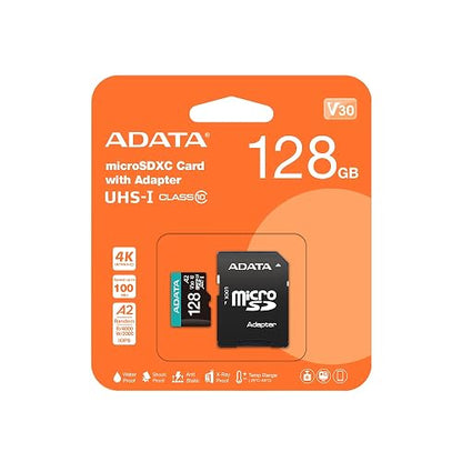 ADATA Premier Pro - Tarjeta de Memoria microSDXC (128 GB, UHS-I, U3, V30, Clase 10, A2, MircoSD, con Adaptador, AUSDX128GUI3V30SA2-RA1)