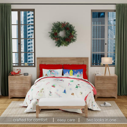Franco - Juego de edredón y sábanas supersuaves, ropa de cama de festividades y Navidad de película de Buddy el duende NYC con funda de almohada, 7 piezas, tamaño queen (producto con licencia oficial)