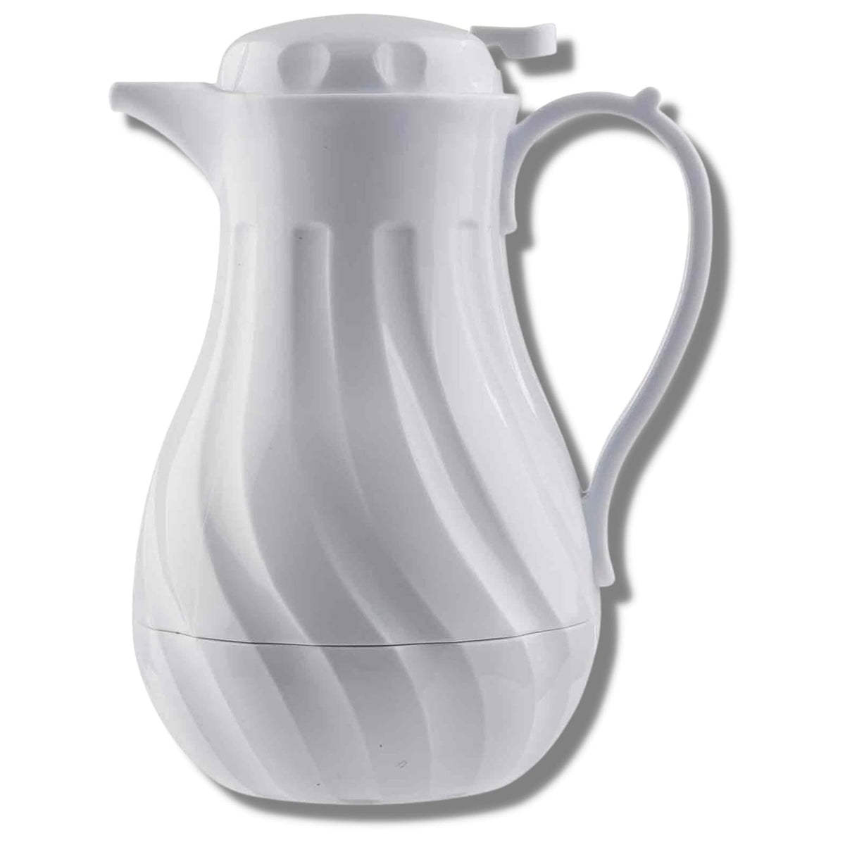 TableCraft 1001402 Cash & Carry Connoisserve - Decantador de café, 40 onzas, blanco, prensa de pulgar, diseño de remolino, aislamiento de triple pared, juego de etiquetas de color incluido, lavar a