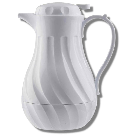 TableCraft 1001402 Cash & Carry Connoisserve - Decantador de café, 40 onzas, blanco, prensa de pulgar, diseño de remolino, aislamiento de triple pared, juego de etiquetas de color incluido, lavar a