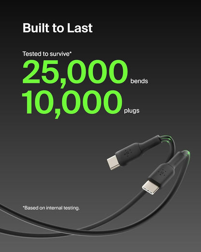Belkin USB-C a USB-C Cable de Carga Rápida (2M/6.6ft) para iPhone 16, iPhone 16 Pro, iPhone 16 Pro MAX, Galaxy S25, S24, Note, Pixel, iPad Pro, Nintendo Switch 2, Carplay y más, Negro