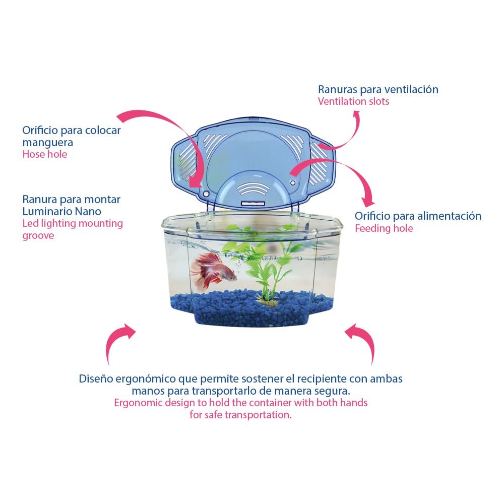 Lomas Kit Betera Azul 1.8 L para Peces, con Grava y Planta Decorativa