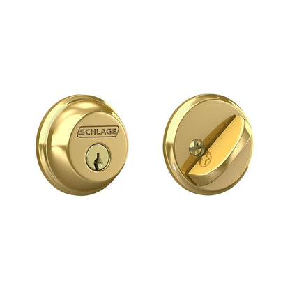 Schlage Cerrojo de un Cilindro con Llave, Cromo Brillante - Bright Brass