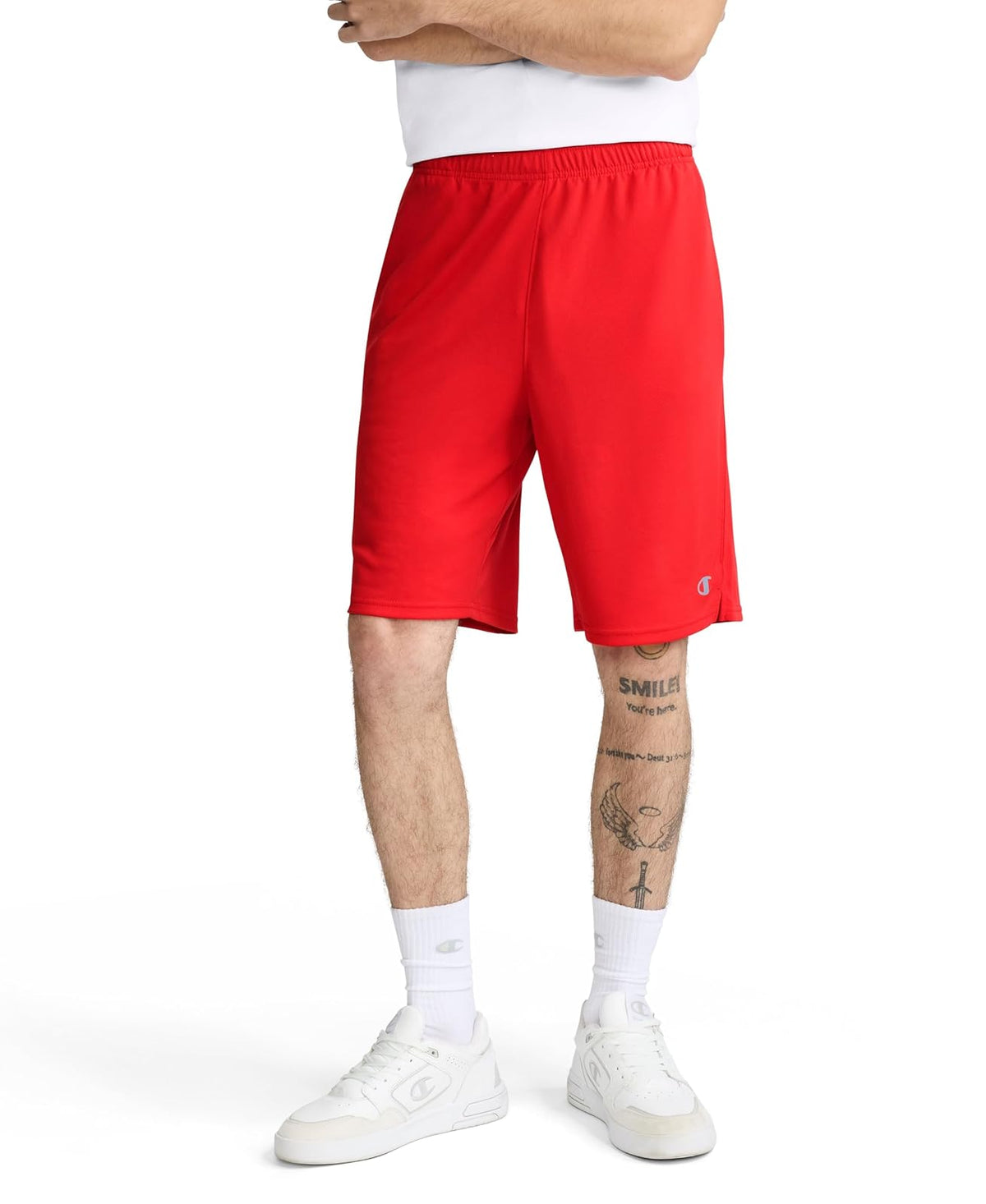 Champion Pantalones Cortos Deportivos Que absorben la Humedad Pantalones Cortos para Hombre - Logotipo de Team Red Scarlet C - M