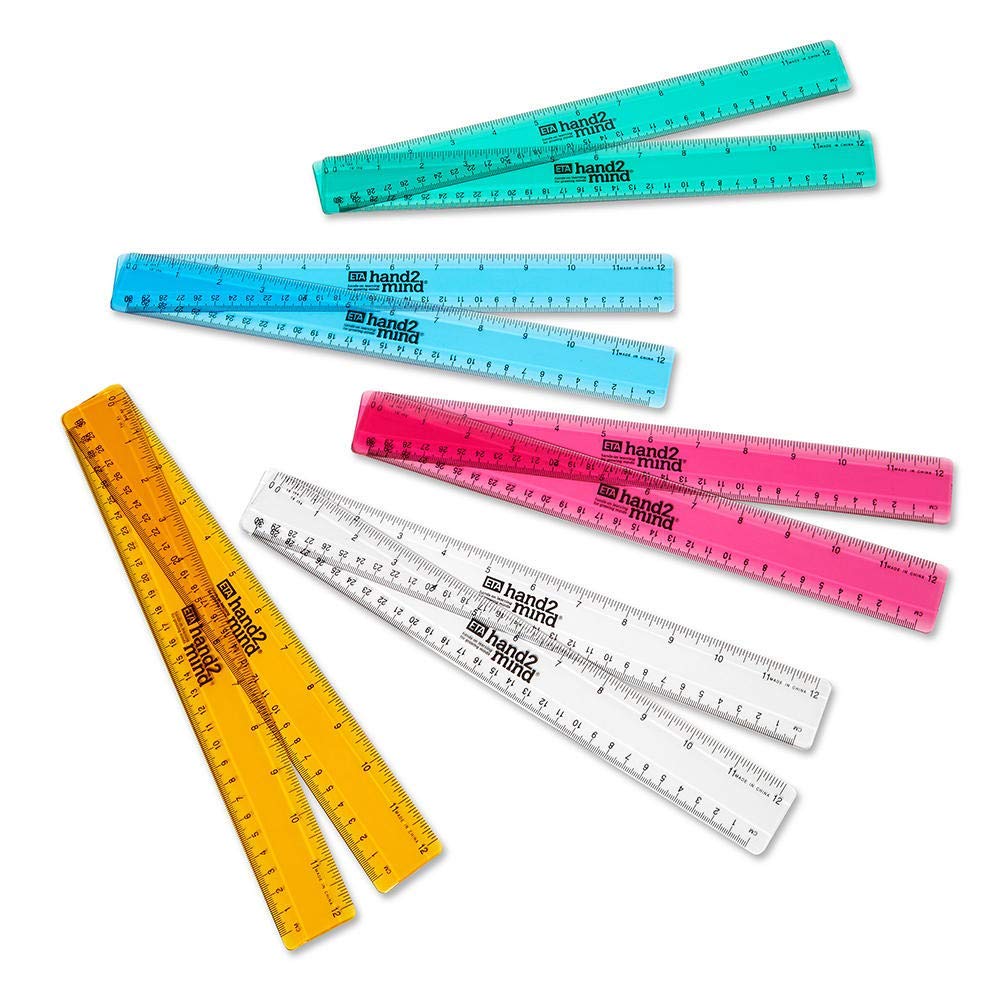 hand2mind Reglas de plástico Safe-T multicolor, transparente, semiflexible de 30,5 cm (paquete de 10)