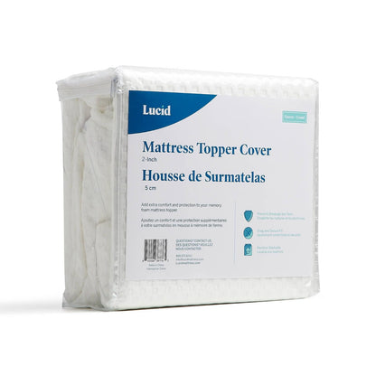 LUCID - Funda de colchón de 2 Pulgadas, Transpirable, Lavable, Antideslizante, con Cierre, tamaño Individual XL, Color Blanco