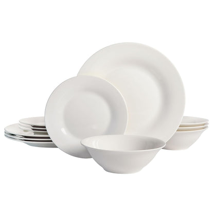 Gibson Home Juego de Vajilla de Porcelana Zen, Blanco con Relieve - Service for 4 (12 pieces) - Blanco (Redondo)