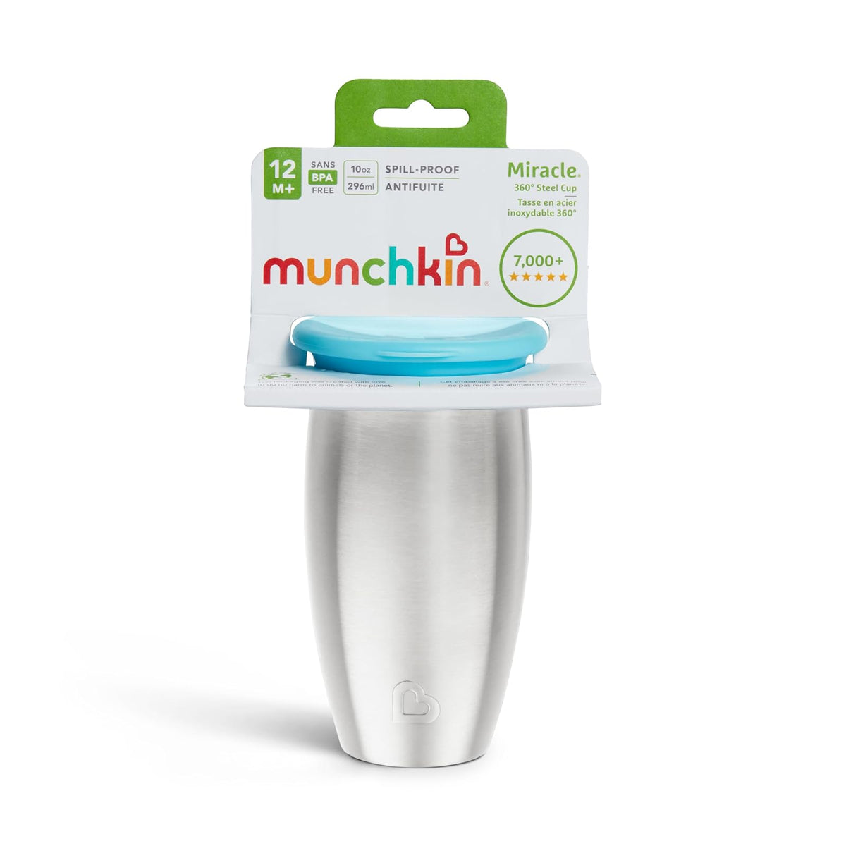 Munchkin Miracle Stainless Steel 360 Sippy Cup, Blue, 10 Ounce