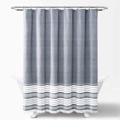 Lush Decor, Navy Nantucket - Cortina de Ducha con Flecos de algodón teñido, 72 x 72 Pulgadas, 72 x 72 Pulgadas