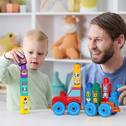 Mega Bloks, Tractor Animalitos Arma y Combina, con Bloques Grandes y Personajes de Granja, para niños de 1 año y Medio en adelante