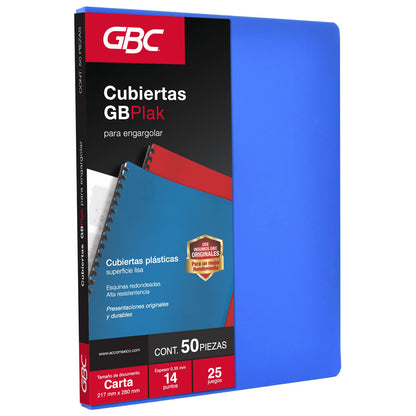 GBC Cubierta para Encuadernar Tamaño Carta, 14 Puntos - LISO - COLOR AZUL MEDIO