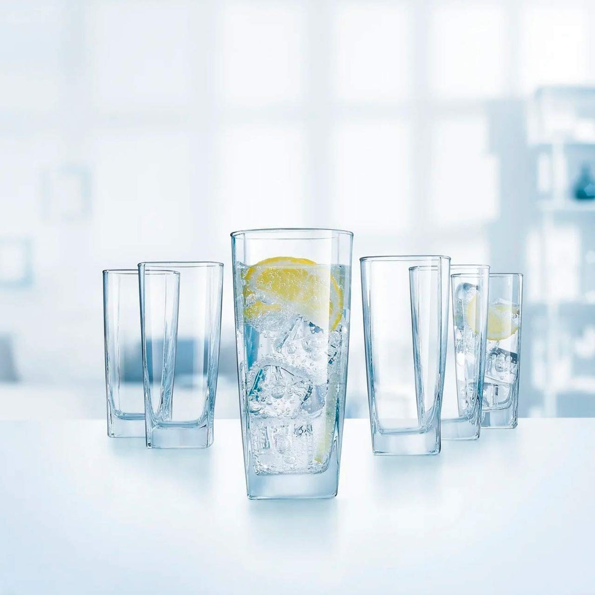 Luminarc 307-4903 Set 6 Vasos Highball con Forma Cuadrada de Vidrio Transparente, Colección Sterling, Ideal para Agua o Todo Tipo de Bebidas, Vasos Con Base Plana, 300 ml