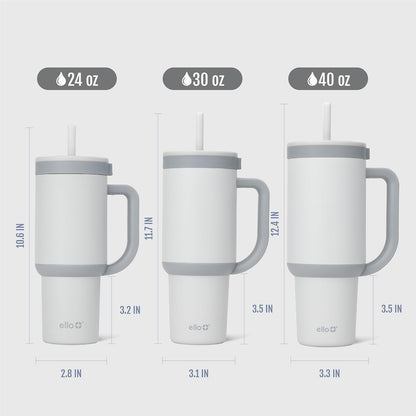 Ello Oasis - Vaso de 30 onzas con mango y popote retráctil, taza de acero inoxidable aislada reutilizable 100% a prueba de fugas, regalos para adolescentes, mujeres y hombres, mantiene el frío durante