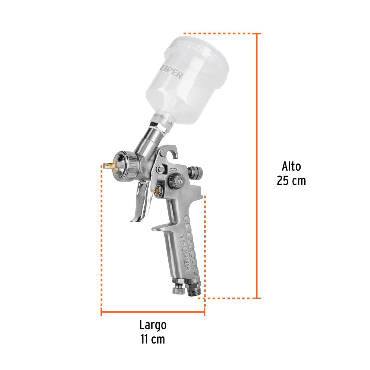 Truper PIPI-410, Pistola para retoque de Gravedad HVLP, Vaso plástico, tobera 1 mm