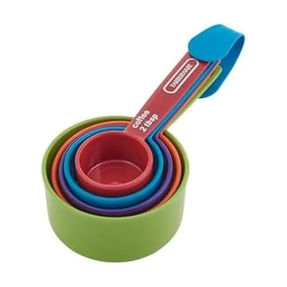 Farberware 5216439 Professional Plastic Measuring Cups with Coffee Spoon, Set of 5, Assorted Colors