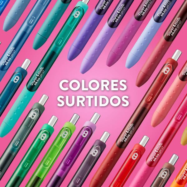 Paper Mate Plumas de Gel InkJoy, Punto Medio 0.7MM, Retráctil, Variados Colores, 6 Piezas, 2198010