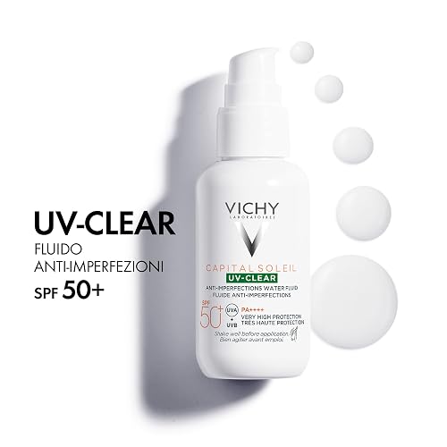 Vichy Capital Soleil UV-Clear Protector Solar Dermatológico FPS50+ 50ml | Anti-Imperfecciones, Textura Ultra Fluida, Acción Anti-Brillo, Ideal para Piel Mixta a Grasa
