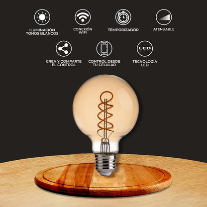Tecnolite Connect - Foco Vintage LED Inteligente G25 WiFi 5.5W - Luz Blanca Dinámica, Atenuable, Bombilla Edison Compatible con Alexa, Google Assistant, Atajos de Siri y App móvil