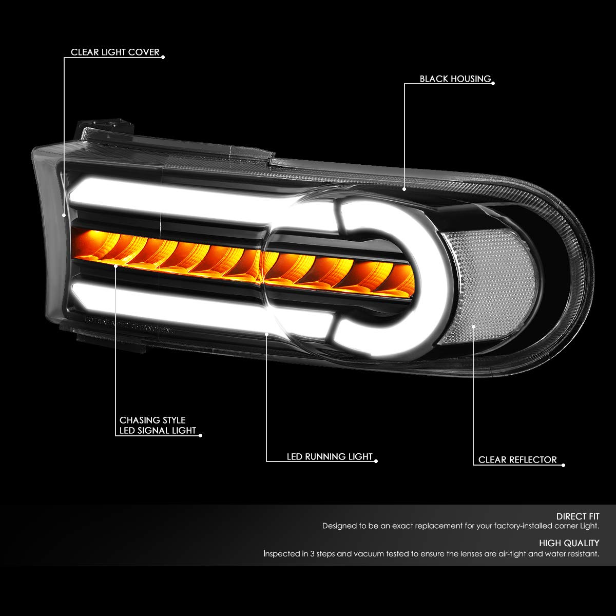 DNA Motoring BL-LB-FJC07-BK-CL1 LED DRL + Señal Giro Secuencial Luces Parachoques Delantero Esquina Negro