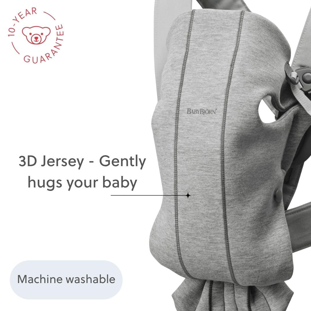 BabyBjörn Canguro Portabebé Mini, Jersey 3D, Gris claro