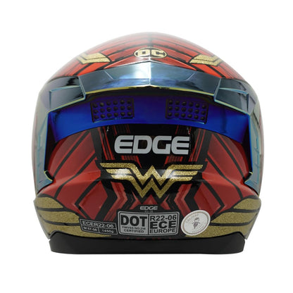 Casco Modular - DC - Visor Anti Baho Motocicleta Marca Edge - Visor Doble ANTIVAHO Certificado Dot Moto - Cascos Motocross Pegatina Pegatinas Protector Mujer Hombre (Mujer Maravilla Mate, M)
