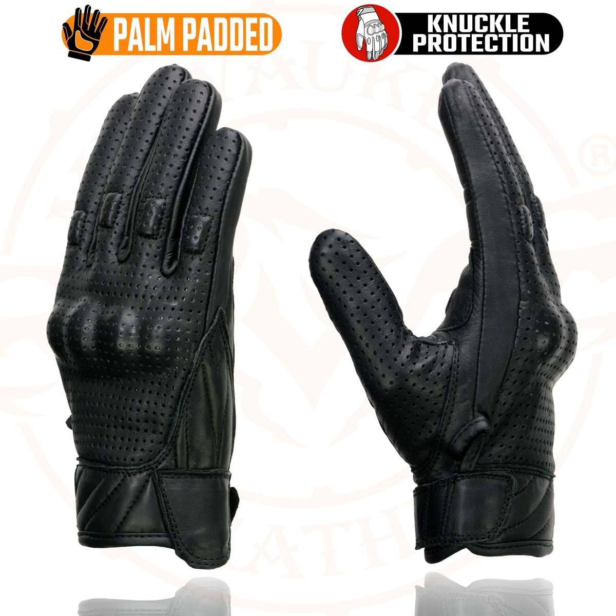 Milwaukee - Guantes cortos de piel perforados para hombre, Negro, Mediano
